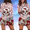 Arizona Cardinals Skull Flower White Red Women Hoodie Dress