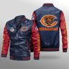 Chicago Bears Navy Red Leather Bomber Jacket