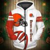 Cleveland Browns White Orange Zip Up Hoodie V4