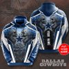 Dallas Cowboys Custom Name Skull Stone Fighting Pullover Hoodie
