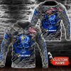 Los Angeles Rams Custom Name Grey Blue Skull Zip Up Hoodie