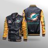 Miami Dolphins Black Yellow Leather Bomber Jacket