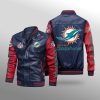 Miami Dolphins Navy Red Leather Bomber Jacket