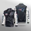 New England Patriots Black White Leather Bomber Jacket