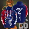 New York Giants Saquon Barkley Dark Blue Red Stripes Pullover Hoodie