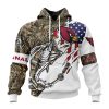 Arizona Cardinals Custom Name Number Fishing With Flag Of USA Pullover Hoodie