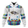 Baltimore Ravens Custom Name Number Autism Awareness Zip Up Hoodie