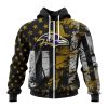 Baltimore Ravens Custom Name Number Classic Grunge American Flag Zip Up Hoodie