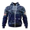 Baltimore Ravens Custom Name Number Honor US Navy Veterans Zip Up Hoodie