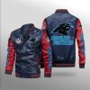 Carolina Panthers Navy Red Leather Bomber Jacket