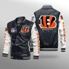 Cincinnati Bengals Black White Leather Bomber Jacket