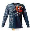 Cincinnati Bengals Custom Name Number Navy Skull Camo Veteran Sweatshirt