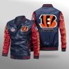 Cincinnati Bengals Navy Red Leather Bomber Jacket