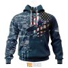 Dallas Cowboys Custom Name Number Navy Skull Camo Veteran Pullover Hoodie