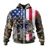 Dallas Cowboys Custom Name Number USA Flag Camo Realtree Zip Up Hoodie
