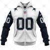 Dallas Cowboys Custom Name Number White Alternate Jersey Zip Up Hoodie