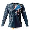 Detroit Lions Custom Name Number Navy Skull Camo Veteran Sweatshirt
