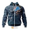 Detroit Lions Custom Name Number Navy Skull Camo Veteran Zip Up Hoodie