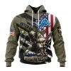 Detroit Lions Custom Name Number Veterans Kneeling Soldier Pullover Hoodie