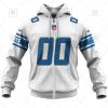 Detroit Lions Custom Name Number White Road Jersey Zip Up Hoodie