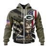 Green Bay Packers Custom Name Number Veterans Kneeling Soldier Zip Up Hoodie
