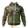 Jacksonville Jaguars Custom Name Number Green Camo US Military Zip Up Hoodie