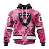 Las Vegas Raiders Custom Name Number Pink Breast Cancer Pullover Hoodie