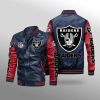 Las Vegas Raiders Navy Red Leather Bomber Jacket