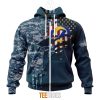 Los Angeles Rams Custom Name Number Navy Skull Camo Veteran Zip Up Hoodie