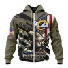 Los Angeles Rams Custom Name Number Veterans Kneeling Soldier Zip Up Hoodie