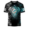 Miami Dolphins Custom Name Number Rose Dragon T-Shirt