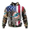 Miami Dolphins Custom Name Number USA Flag Camo Realtree Zip Up Hoodie