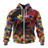 New England Patriots Custom Name Number Autism Awareness Design Zip Up Hoodie