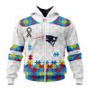 New England Patriots Custom Name Number Autism Awareness Zip Up Hoodie
