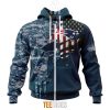 New England Patriots Custom Name Number Navy Skull Camo Veteran Zip Up Hoodie