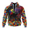 New York Giants Custom Name Number Autism Awareness Design Pullover Hoodie