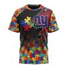 New York Giants Custom Name Number Autism Awareness Design T-Shirt