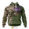 New York Giants Custom Name Number Green Camo US Military Pullover Hoodie