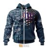 New York Giants Custom Name Number Navy Skull Camo Veteran Zip Up Hoodie