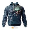 New York Jets Custom Name Number Navy Skull Camo Veteran Pullover Hoodie