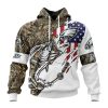 Philadelphia Eagles Custom Name Number Fishing With Flag Of USA Pullover Hoodie