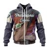 Philadelphia Eagles Custom Name Number Mandalorian And Baby Yoda Zip Up Hoodie