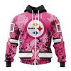 Pittsburgh Steelers Custom Name Number Pink Breast Cancer Zip Up Hoodie