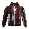 San Francisco 49ers Custom Name Number Classic Grunge American Flag Zip Up Hoodie