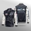 Seattle Seahawks Black White Leather Bomber Jacket