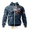 Seattle Seahawks Custom Name Number Navy Skull Camo Veteran Zip Up Hoodie