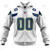 Seattle Seahawks Custom Name Number White Road Jersey Zip Up Hoodie