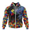 Tennessee Titans Custom Name Number Autism Awareness Design Zip Up Hoodie