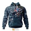 Tennessee Titans Custom Name Number Navy Skull Camo Veteran Pullover Hoodie