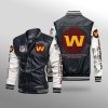 Washington Commanders Black White Leather Bomber Jacket